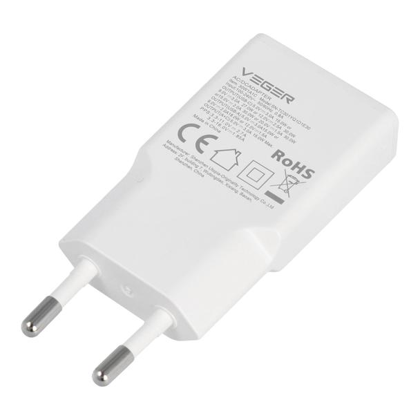 Ładowarka sieciowa do telefonu VEGER  USB A + USB C QC PD 30W 30W1A1C biała