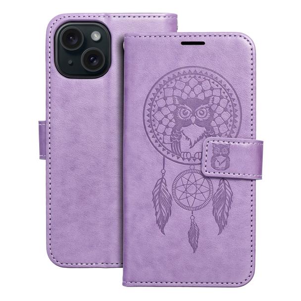 Etui z klapką na iPhone 15 Mezzo Book łapacz snów fioletowe