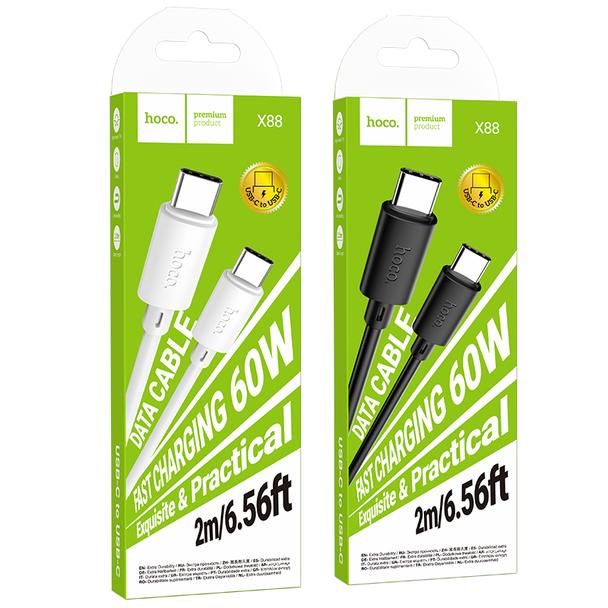 Kabel USB C do USB C Hoco 3A 60W 2 m X88 czarny