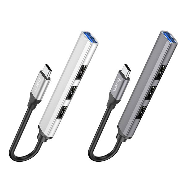Adapter HUB 4w1 (USB 3.0+USB 2.0 x 3) USB-C Hoco HB26 szary