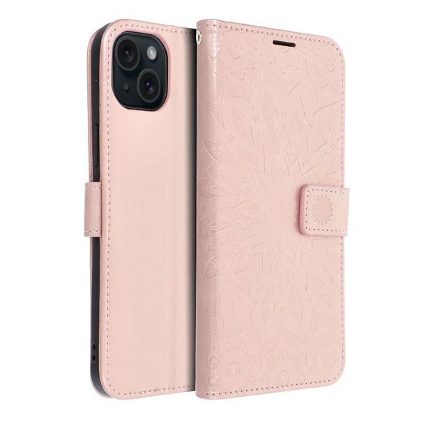 Etui z klapką na iPhone 15 PLUS Mezzo Book mandala złoto-różowe