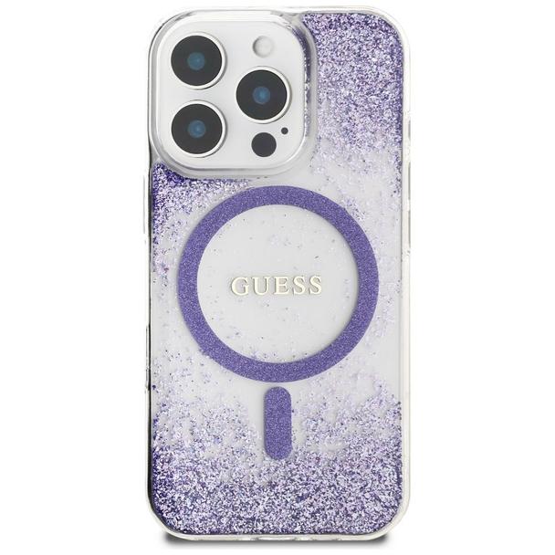 GUESS futerał do IPHONE 16 Pro kompatybilny z MagSafe GUHMP16LRGRGEU (Resin Bottom Glitter) fioletowy