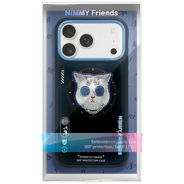 NIMMY futerał GLASSES COOL CAT kompatybilny z MagSafe do IPHONE 17 Pro czarno niebieski