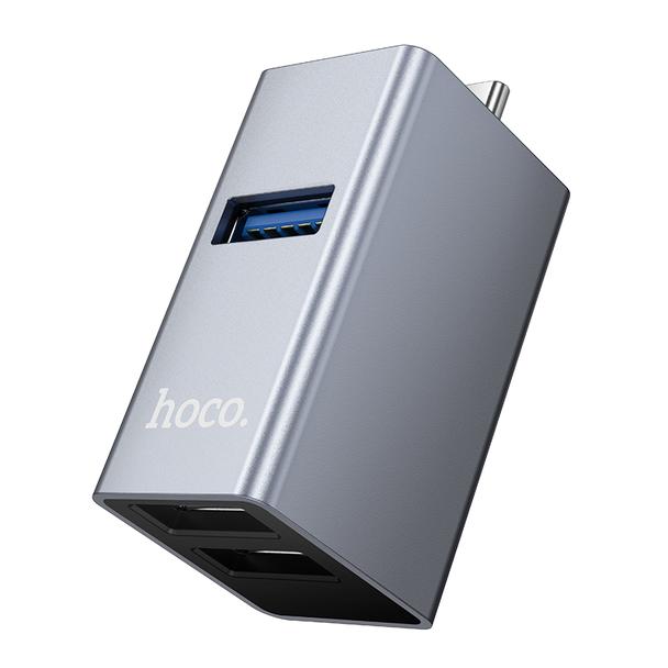 Adapter 3w1 (USB 2.0 x 2+USB 3.0) USB-C Hoco HB54A szary