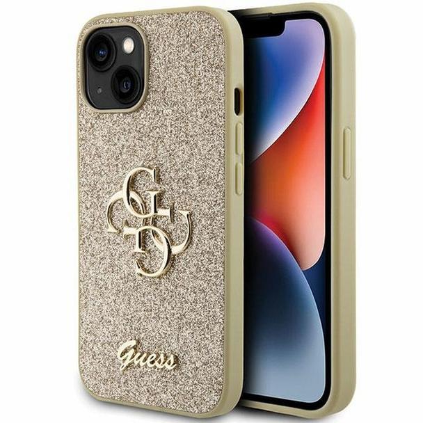 GUESS futerał do IPHONE 15 Plus GUHCP15MHG4SGD (Fixed Glitter Big 4G) złoty