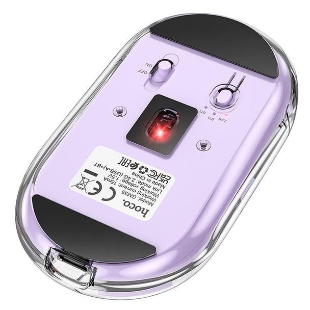 Myszka bezprzewodowa Hoco 2,4G 1600 dpi dual mode bluetooth GM35 fioletowa