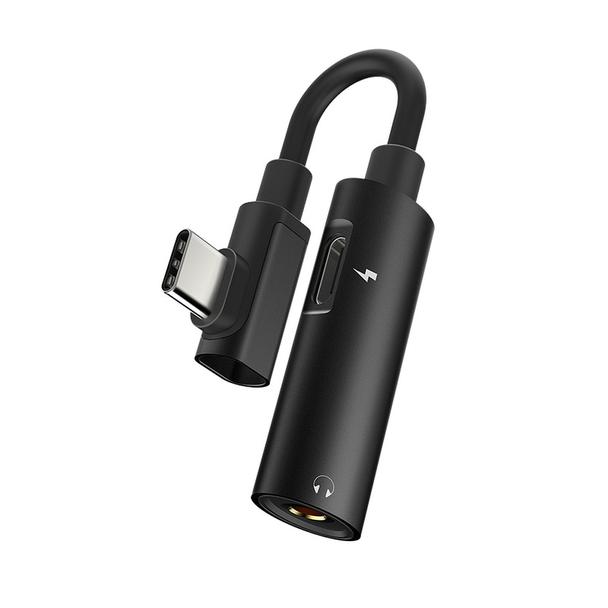 Adapter AUX 2w1 USB C do Jack 3,5 mm / USB C Hoco LS19 czarny