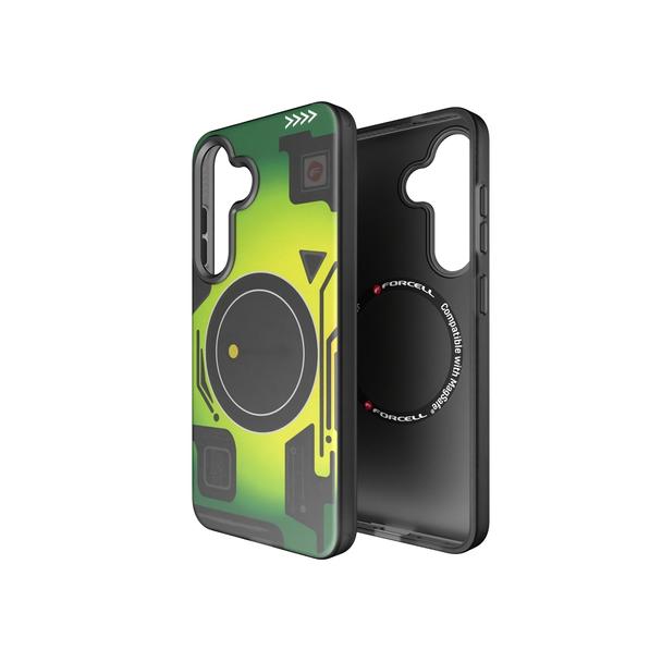 Etui na Samsung S25 Forcell F-Protect Levels Dual Layer 4D technology zgodne z MagSafe Military Drop-Test cyber green