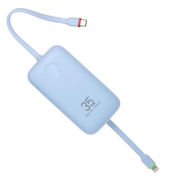 Powerbank Veger K1 (W1188) PD QC3.0 35W 10000 mAh z wbudowanymi kablami USB C / Lightning niebieski