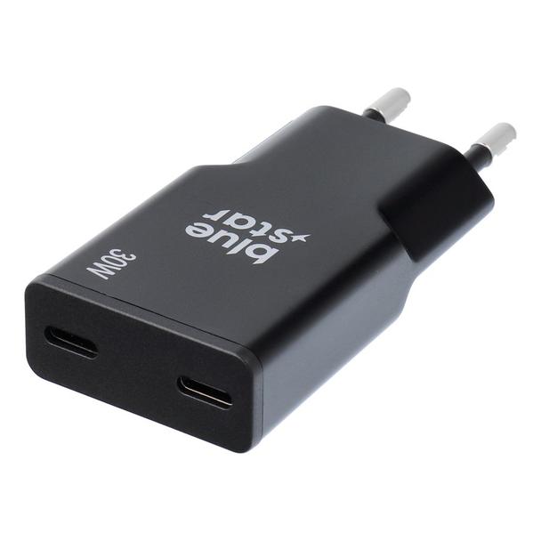 Ładowarka sieciowa do telefonu Blue Star Slim GaN 2 x USB C QC4.0 PD 3A 30W TFK-SC-30WCC czarna