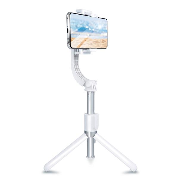 Uchwyt selfie z pilotem bezprzewodowym tripod ze stabilizatorem GIMBAL SSTR-L08 biały