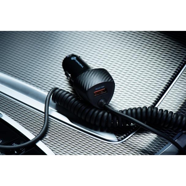 Ładowarka samochodowa Forcell F-Energy Carbon USB A QC3.0 PD 3A 38W z kablem USB C CC50-1AC czarna