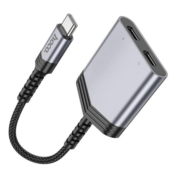 Adapter AUX 2w1 USB C do 2 x USB C Hoco 27W LS40 szary