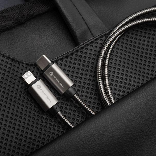 Kabel USB C do USB C Forcell F-Energy QC4.0 PD 5A 100W E-Mark Metal 1 m C239 srebrny