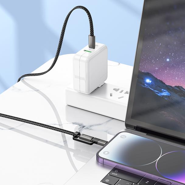 Kabel USB C do USB C/iP Hoco 3A 60W płaski 1 m X125 czarny