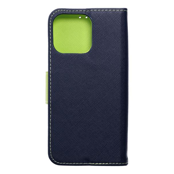 Etui z klapką na iPhone 15 PRO MAX Fancy Book granatowo-limonkowe