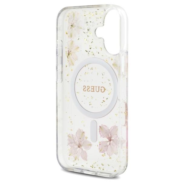 GUESS futerał do IPHONE 16 kompatybilny z MagSafe GUHMP16SRBFGFGMP (Resin Flowers and Glitter) pink