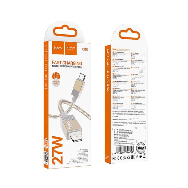 Kabel USB C do Lightning Hoco PD 27W 1 m X110 złoty