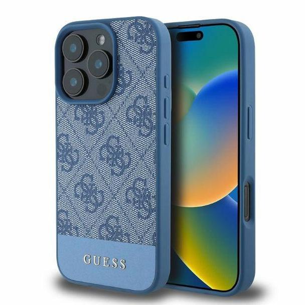 GUESS futerał do IPHONE 16 Pro GUHCP16LG4GLBL (4G PU Bottom Stripe) niebieski
