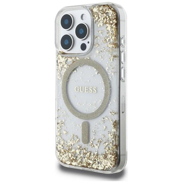 GUESS futerał do IPHONE 16 Pro kompatybilny z MagSafe GUHMP16LRGRGED (Resin Bottom Glitter) złoty
