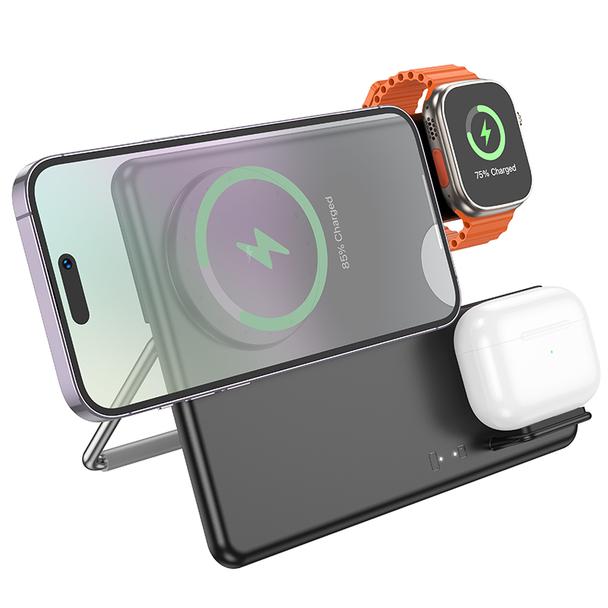 Ładowarka indukcyjna Hoco 3w1 15W kompatybilna z Apple Watch CQ1 czarna
