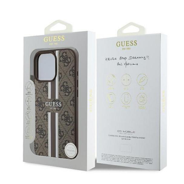 GUESS futerał do IPHONE 16 Pro kompatybilny z MagSafe GUHMP16LP4RPSW (4G Printed Stripes) brązowy