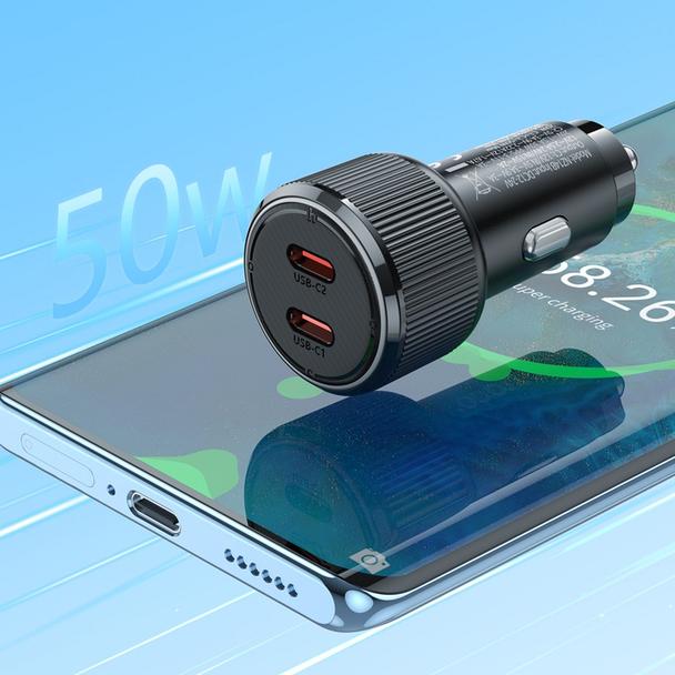 Ładowarka samochodowa Hoco 2 x USB C QC PD 50W NZ14B czarna