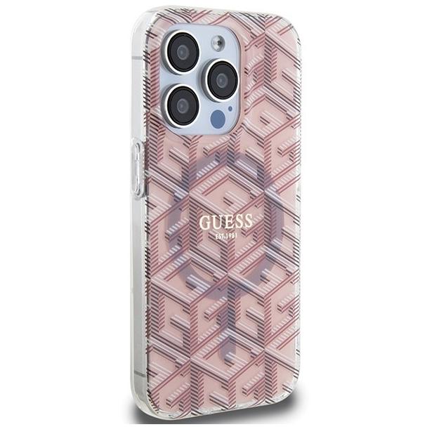 GUESS futerał do IPHONE 15 Pro kompatybilny z MagSafe GUHMP15LHGCUSTGP (IML GCUBE) różowy