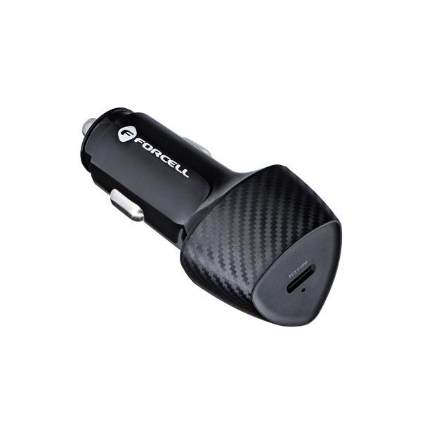 Ładowarka samochodowa Forcell F-Energy Carbon USB C QC3.0 PD 3A 20W + kabel USB C do USB C CC50-1C czarna
