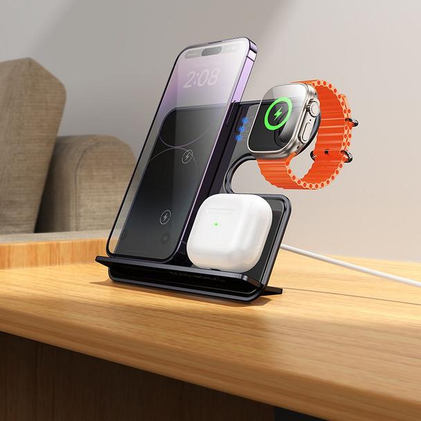 Ładowarka indukcyjna Hoco 3w1 15W zgodna z MagSafe i APPLE Watch CQ19 szara