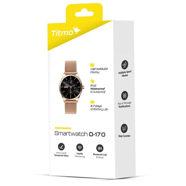 Smartwatch TITMO O-170 (AMOLED, bluetooth call, pasek stal szlachetna gold mesh) złoty 0INT