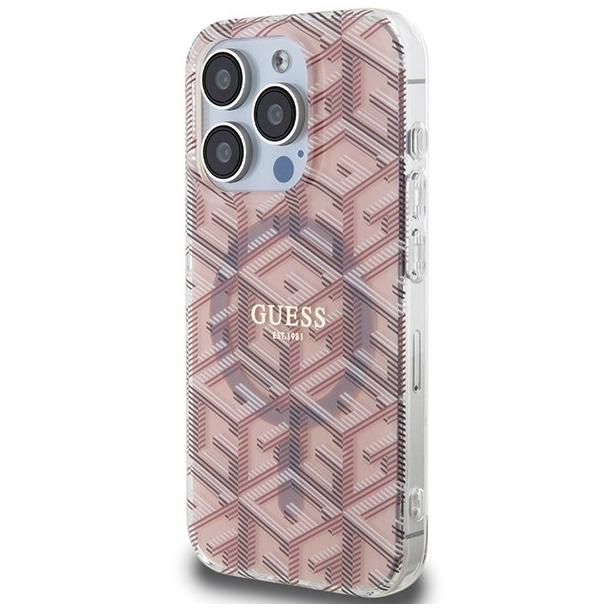 GUESS futerał do IPHONE 15 Pro kompatybilny z MagSafe GUHMP15LHGCUSTGP (IML GCUBE) różowy
