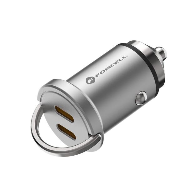 Ładowarka samochodowa Forcell F-Energy Mini 2 x USB C QC3.0 PD 3A 30W srebrna