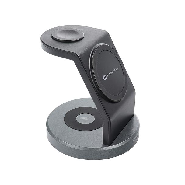 FORCELL ładowarka indukcyjna Qi 3w1 15W Solid Mag Charger kompatybilny z MagSafe czarna