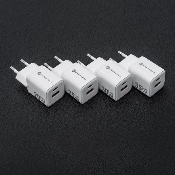 Ładowarka sieciowa do telefonu Forcell F-Energy Mini GaN III USB C + USB A QC4.0 PD 20W VT-35A biała 0INT