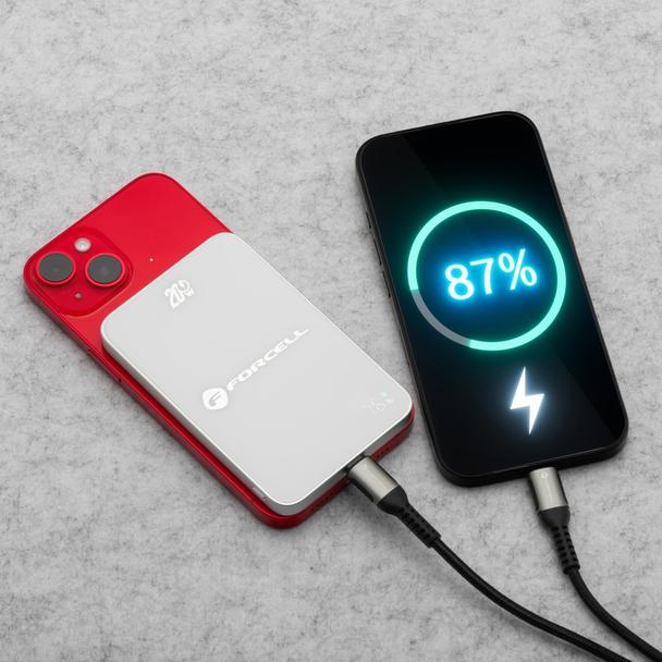 Powerbank zgodny z MagSafe Forcell F-Energy SuperSlim F5K8 QC4.0 PD3.0 15W 5000 mAh biały 0INT