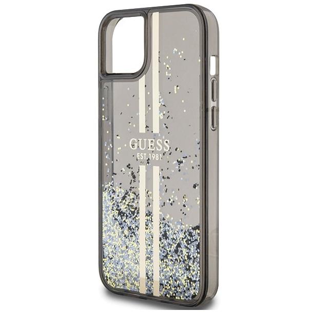 GUESS futerał do IPHONE 15 GUHCP15SLFCSEGK (Liquid Glitter Gold Stripes) czarny