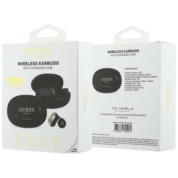 Sluchawki bezprzewodowe douszne OWS Guess Metalic Finish Electropated Parts Classic Logo czarne