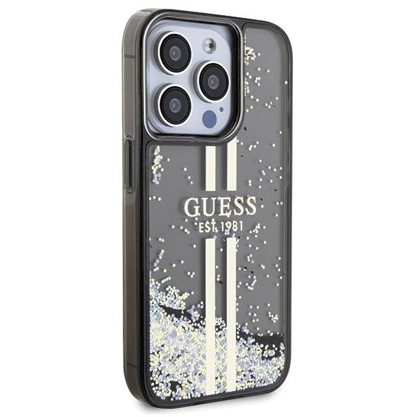 GUESS futerał do IPHONE 15 Pro Max GUHCP15XLFCSEGK (Liquid Glitter Gold Stripes) czarny