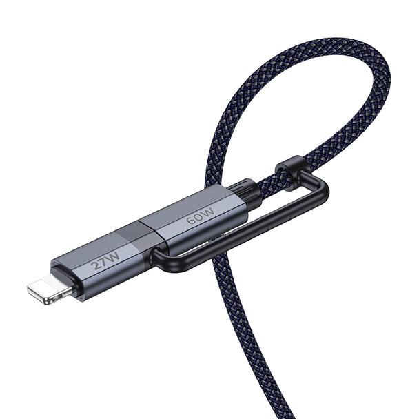 Kabel 2w1 USB C do USB C / Lightning Hoco 1,2 m U134 ciemny niebieski