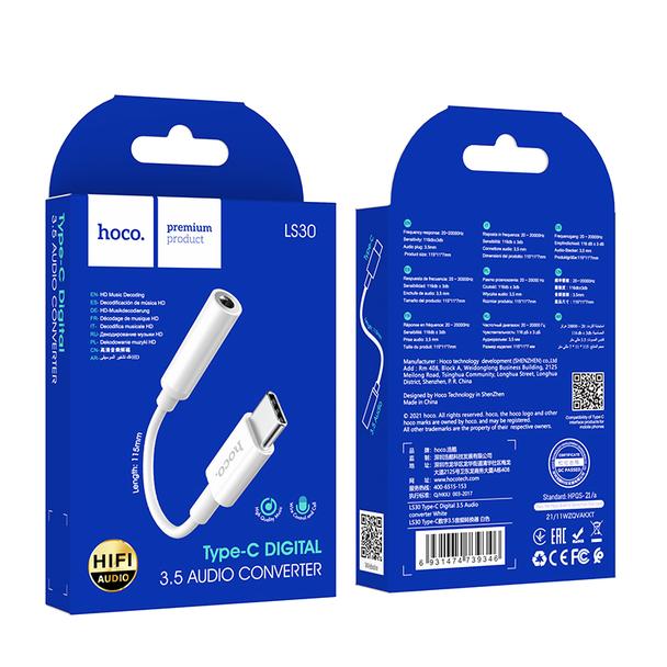 Adapter AUX USB C do Jack 3,5 mm Hoco LS30 biały