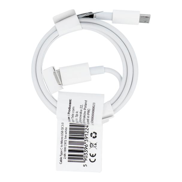 Kabel USB C do Micro USB QC3.0 2,4A 18W C972 1 m biały