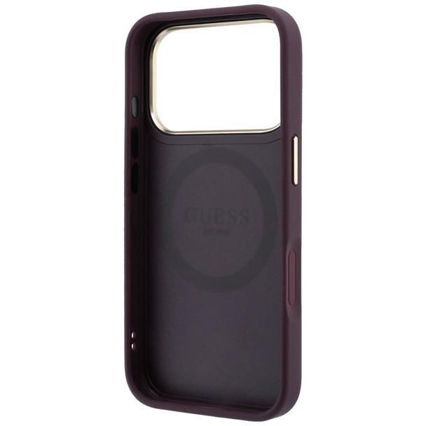 GUESS futerał do IPHONE 18 Pro/17 Pro kompatybilny z MagSafe (Stripe Peony 4G Logo) burgundy