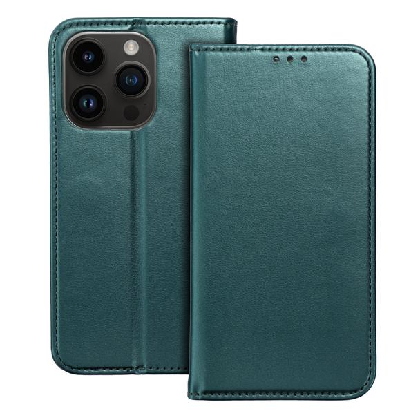 Etui z klapką na iPhone 15 PLUS Smart Magneto ciemnozielone