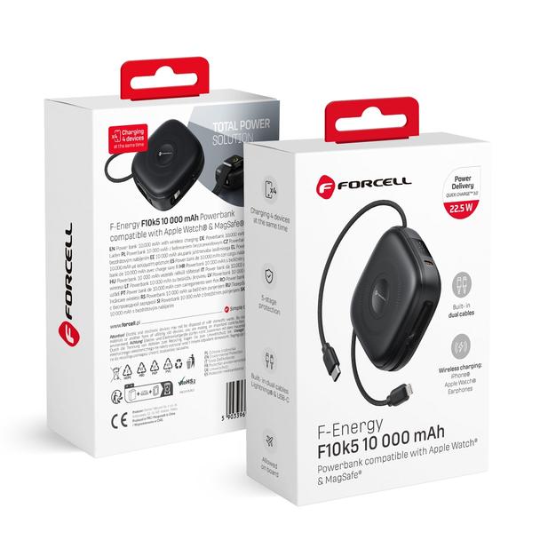 Powerbank zgodny z MagSafe Forcell F-Energy F10K5 PD3.1 QC3.0 3A 22,5W 10000 mAh kompatybilny z Apple Watch czarny 0INT