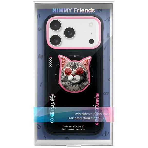 NIMMY futerał GLASSES COOL CAT kompatybilny z MagSafe do IPHONE 17 Pro czarno różowy