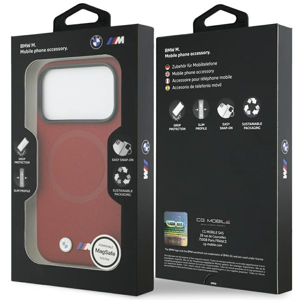 BMW futerał do IPHONE 17 Pro kompatybilny z MagSafe BMHMP17L25PFWSMR (PU FW Metal Logo) red
