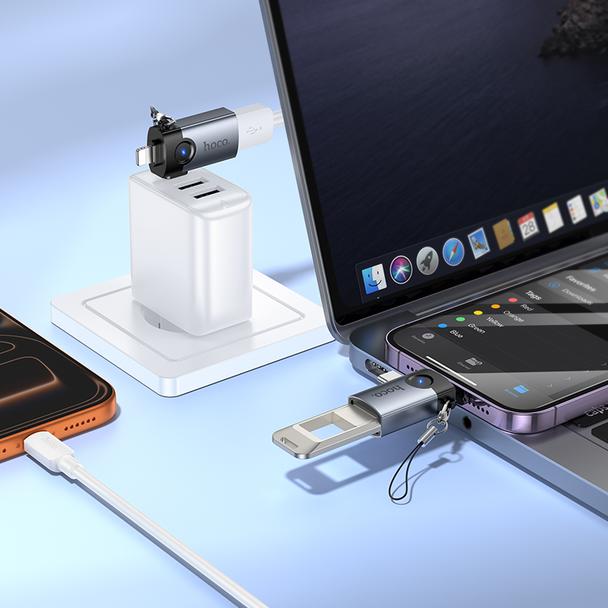 Adapter OTG 2w1 Lightning / USB C do USB A Hoco UA46E Victory szary
