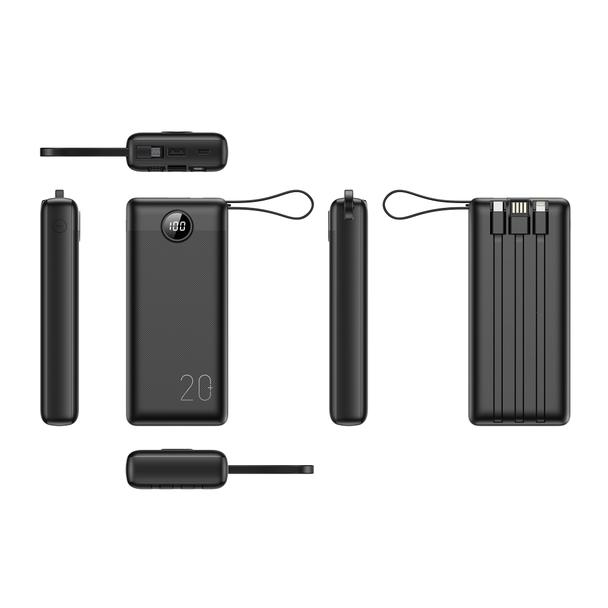 Powerbank Veger C20 (W2047 / W2059) 20000 mAh z wbudowanymi kablami Micro USB / Typ C / Lightning czarny