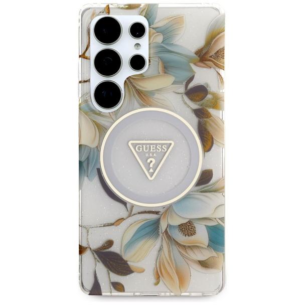 GUESS futerał do SAMSUNG S25 Ultra GUHMS25LHFLPEDH (Magnetic IML Metal Glitter Flowers Triangle) biały